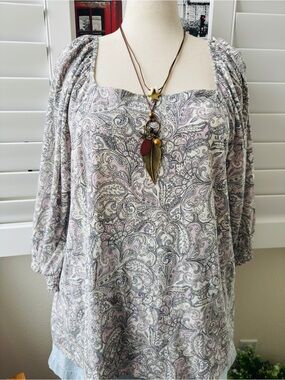 J. Jill Paisley Square-Neck Tunic in Light Pink and Gray